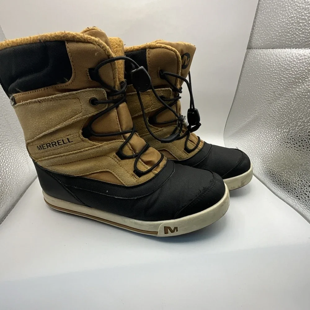 Merrell Snow Bank 2.0 WTRPF Waterproof Boots Black Tan Boys US 6M MY56187